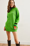 Women's Pistachio Green Neckline and Cuff Detail Knitwear Tunic Dresselb- 19001992 - 4