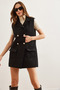 Women's Black Buttoned Pocketed Bouclé VestYLK-19000050 - 7