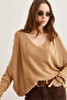 Women's Camel V-Neck Shoulder-Cut Loose Knitwear Blouseblz-19002191 - 5