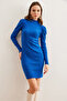 Women's Cobalt Blue Half Fisherman Princess Sleeve Raster Mini Dresselb- 19002006 - 3