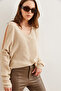 Women's Stone V-neck Shoulder Decollete Casual Knitwear Blouse BLZ-19002191 - 6