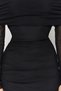 Black Tulle Ruched/Draped Detail Body-Hugging Carmen Neck Midi Knit Pencil Stretch Dress TWOAW24EL00146 - 4