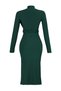 Emerald Green Fitted/Slim Fit Stand Collar Belted Stretch Midi Knitted Dress Twoaw22El0434 - 8