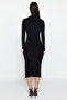 Siyah Drape Detaylı Yırtmaçlı Dik Yaka Fitted/Vücuda Oturan Esnek Midi Örme Elbise TWOAW24EL00134 - 8