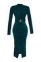 Emerald Green Fitted/Slim Fit Stand Collar Belted Stretch Midi Knitted Dress Twoaw22El0434 - 9