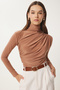 Women's Biscuit Ruched Detail Mock Neck Sandy Blouse FF00135