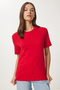 Women's Red Cotton Basic Knitted T-Shirt Ag00001 - 3