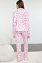 Pink 100% Cotton Floral Openwork/Hole Ribbed Knitted Pajama Set Thmaw25Pt00057 - 5