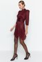 Burgundy Glittery Knit Short Evening Graduation Dress with Back Detail TPRAW23EL00304 - 2
