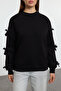 Black Bow Detail Oversized/Loose Fit Thick Fleece-Lined Knit Sweatshirt TWOAW25SW00249 - 6