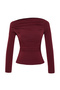 Bordo Büzgü/Drape Detaylı Fitted/Vücuda Oturan Uzun Kollu Esnek Örme Bluz TWOAW25BZ00248 - 7