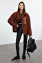 Winter Essentials Kahverengi Kalın Polar Fermuarlı Cepli Örme Hırka/Sweatshirt TWOAW24SW00071 - 2