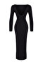 Siyah Kayık Yaka Sırt Dekolteli Yırtmaçlı Fitted/Vücuda Oturan Maxi Esnek Örme Elbise TWOAW24EL00824 - 12