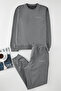 Koyu Gri Regular Fit Nakışlı Örme Pijama Takımı TMNAW24PT00040