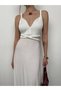 Lycra Maxi Length Dress - Lacing Detail, Belt and Sirt Low-Cut - 4
