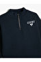 Dark Blue Boy's High Neck Sweatshirt - 3