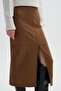 Brown Faux Suede Midi Skirt - 4