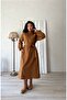 Long Camel Casual Stamp Dress - 2