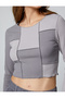 Long Sleeve T-Shirt Crop Crew Neck Color Blocked Ribbed - 5