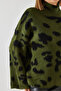Women's Khaki Half Turtleneck Patterned Knitwear Sweater 241188 60261035 - 2