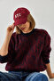 Women's Burgundy Leopard Patterned Shawl Knitwear Sweater 4597 60351279 - 4