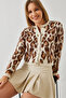 Women's Ecru Camel Leopard Patterned Buttoned Knitwear Cardigan 8007 60351278 - 6