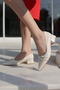 Beige Women's Shoes - Double Buckle, Low Heel - 4