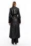 Long Leather Trench Coat with Double Pockets - 8