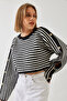 Women's Black Ecru Bat Sleeve Knitwear Sweater 20246280 - 7