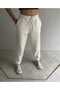 Three Thread (Cardoned) Winter Cotton Lace-Up White Sweatpants with Elastic Waist and Leg Pockets
