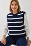 Women's Navy Blue White Shirt Sleeve Detailed Knitwear Sweater 20246235 - 4