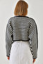 Women's Black Ecru Bat Sleeve Knitwear Sweater 20246280 - 3