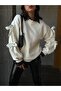 Women's Ecru 3 Thread Raised Wide Cut Ribbon Detail Sweatshirt 28318 - 2