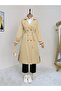 Double Button Cuff Elastic Waist Trench Coat - Light Mink