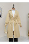 Double Button Cuff Elastic Waist Trench Coat - Light Mink - 2