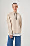 Hooded Garnished Beige Sweatshirt