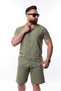 Keten Men's Short Sleeve Slim Shirt Collar Khaki Cotton Shirt and Pipe Leg Shorts Bottom Top Set - 4