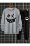 Unisex Smiley Face Printed Tracksuit Set - Thick Cotton Winter Sweatshirt and Sweatpants Set of 2 - 2