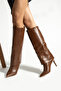 Belle Women's Heeled Boots - Tan Folded Look Detailed - 3