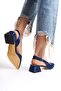 Women's Asymmetrical Banded Pointed Toe Navy Blue Satin Low Heel Shoes - 6