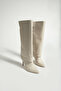 Belle Cream Women's Heeled Boots - Folded Look Detailed - 2