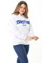 Women's Large Size Gray Hooded Sweatshirt with 3 Thread Embroidery Detail and Raised Inside 65N37126 - 6