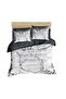 3D Digital Double Duvet Cover Pillow Set with Marble Beige Black Stripes