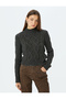 Stand Collar Hair Knit Textured Back Lace-Up Knitwear Sweater - 3