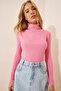 Light Pink Ribbed Lycra High Top Sweater - Ldd0033 - 3