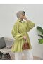 Elastic waist and sleeve v-neck striped tunic - oil green - 2
