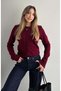 Women's Crew Neck Raised Burgundy Knitwear Cardigan