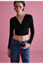 Women's V-Neck Black Long Sleeve Blouse