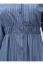 Striped Dress with Front Buttons and Elastic Waist - Navy - 4