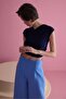 Women's Navy Blue Zero Sleeve Blouse with Tie Detail - 3
